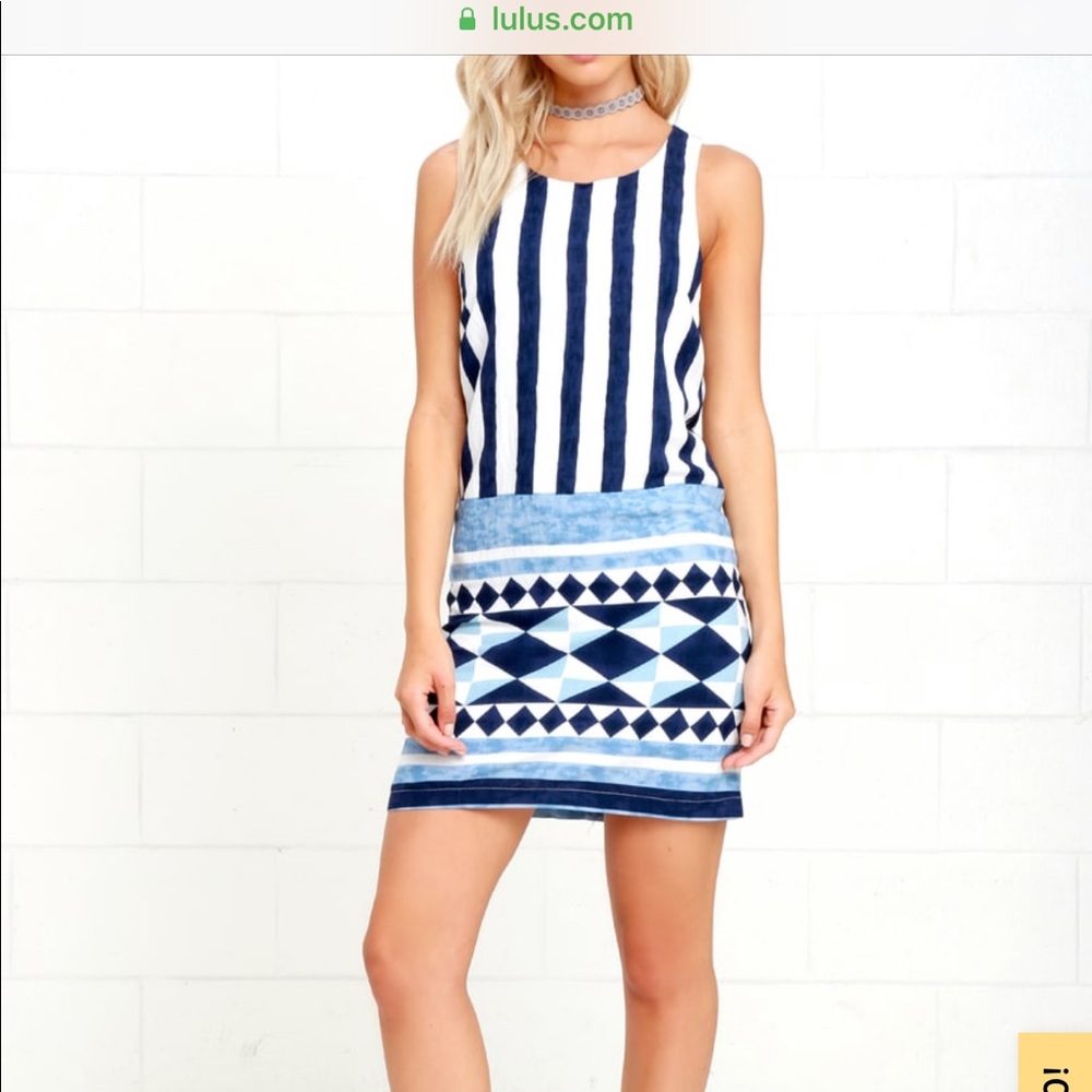 Lulus ivory and blue shift dress
